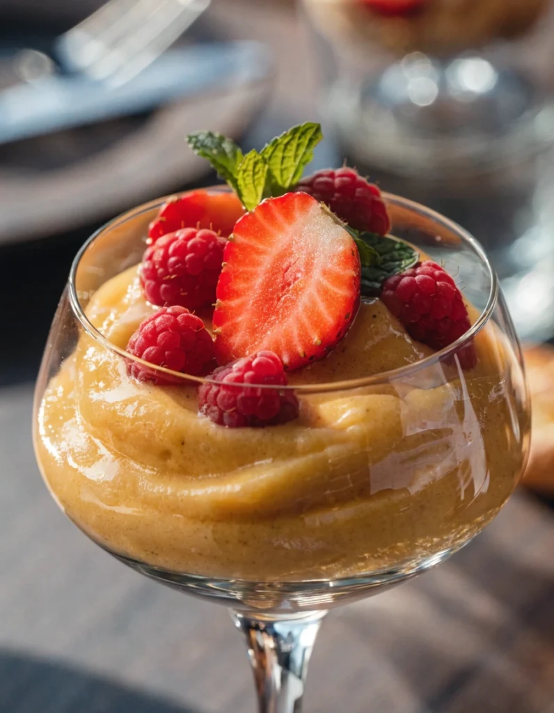 Authentic Italian Sabayon Cream served with fresh berries